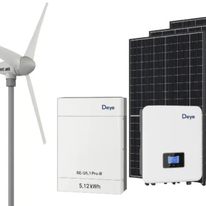 Zestaw odnawialnej energii Warme M6 6kW z montażem – turbina wiatrowa + magazyn energii Deye 5.12 kWh + falownik + 4 panele PV